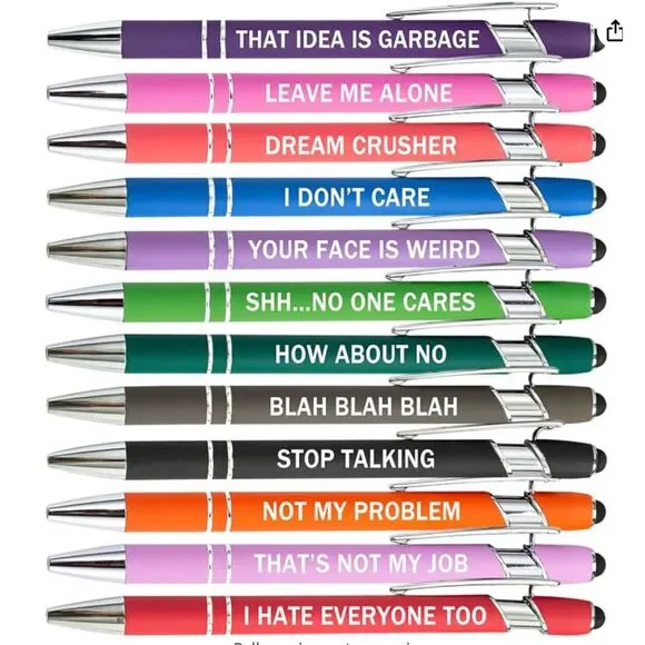 Funny Sarcastic Ballpoint Pens, Office Snarky Touch Screen Stylus Pen Black Ink - Picture 1 of 1